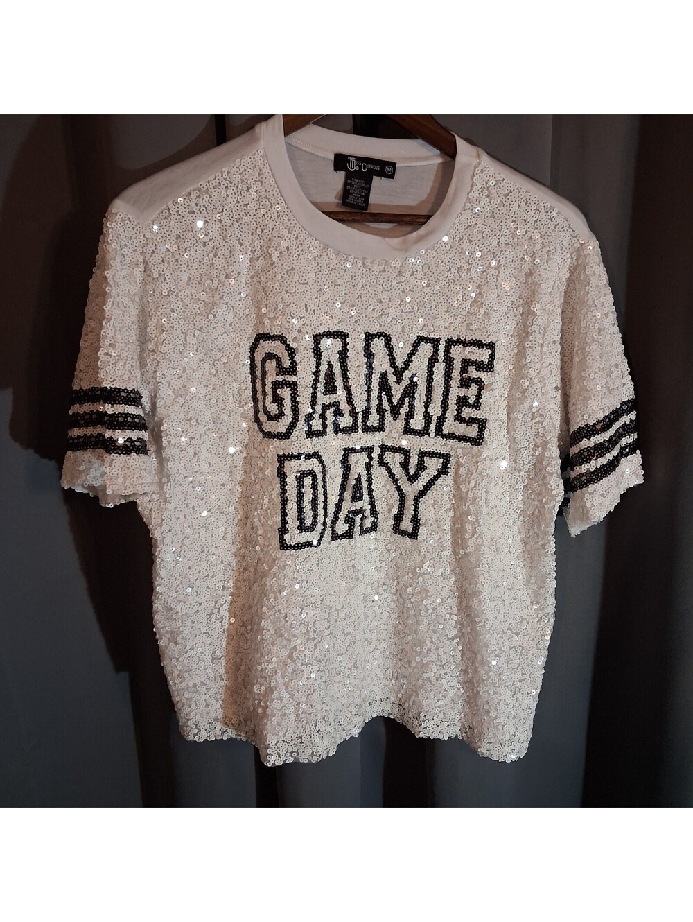 Miss Chievous Game Day Sequin Embellished T-Shirt Medium